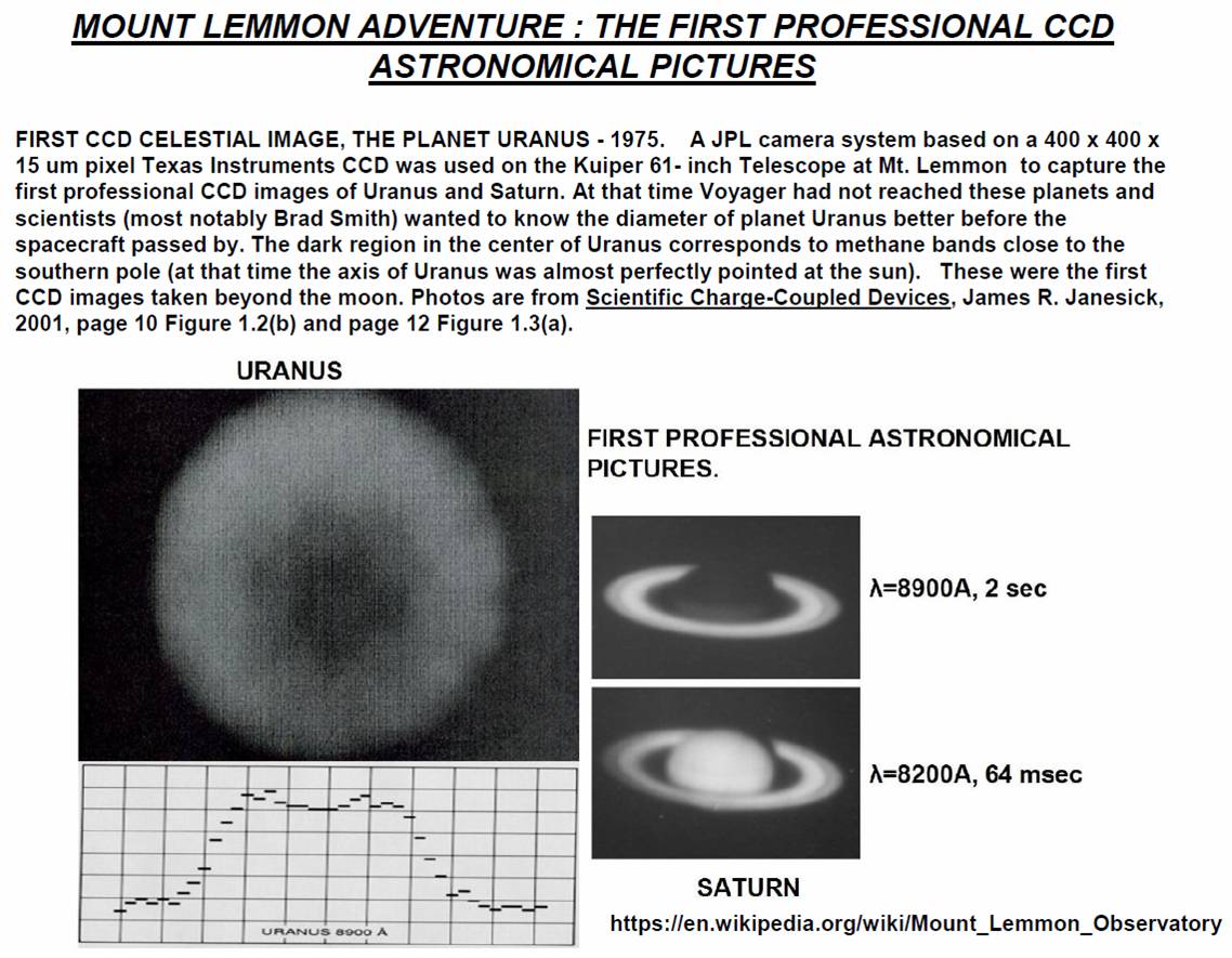 janesick Mount Lemmon first professional CCD astronomical pictures